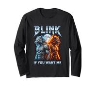 Funny Alpha Wolf Meme Blink If You Want Me Bootleg Long Sleeve T-Shirt