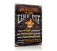 Funny Aluminum Metal Sign - "Welcome to Our Fire Pit" - 8x12 Inch Wall Art, Humorous Decor for Outdoor Spaces, Patios, or Backyards (25132)