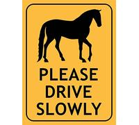 Funny Aluminum Tin Sign Horses Please Drive Slowly SignCaution Danger Safety Warning Notice Signs 12x8 inch