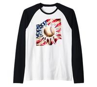 Funny American Baseball Humor USA Flag Baseball Lover Raglan Baseball Tee
