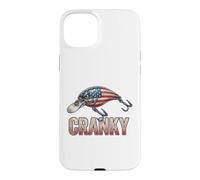 Funny American Flag Cranky Crankbait Fishing Case for iPhone 15 Plus