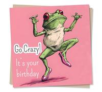 Funny and Cute Happy Birthday Frog Card For a Loved One - Go Crazy, Its Your Birthday - Animal, Jumping - For A Special Someone, Friend, Family, Relative, Partner