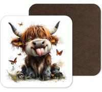 Funny and Cute Highland Cow Coasters - 25 Designs - Funny Retro Square Wooden Coaster (Design 25)