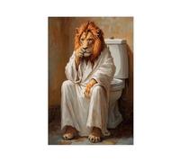 Funny And Humorous Lion Bathroom Poster Canvas Poster Wall Art Decor Print Picture Paintings for Living Room Bedroom Decoration 20x30inch(50x75cm)