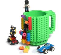 Funny and Unique Buildable Brick Coffee Mug with Building Blocks Creative Gift for Kids Men Women Christmas Birthday (Green)