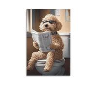 Funny Animal Bathroom Posters Golden Retriever Reading Newspaper Toilet Bathroom Wall Art Abstract Animal Posters Sunglasses Pet Dog Wall Art Canvas Print Living Room Decor Gift 24x36inch Unframe