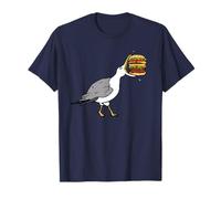 Funny Animal Bird Seagull with Burger Hungry Food Art T-Shirt
