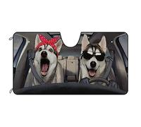 Funny Animal Couple Husky Dog Windscreen Car Sunshades Block Uv Rays Front Window Sunshades Foldable Car Window Covers Universal For Auto Truck Suv M