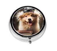 Funny Animal Dog Pill Case with Mirror Retro 3 Compartment Pill Box Small Pill Organizer for Purse or Pocket Decorative Metal Medicine Vitamin Organizer Unique Gifts