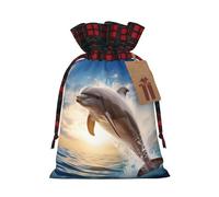 Funny Animal Dolphin Color Blocked Linen Drawstring Gift Bag, Reusable Gift Bag