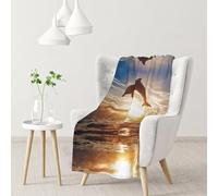Funny Animal Dolphin Premium Flannel Fleece Blanket-280/320 Gsm Heavyweight, All-Over Print, Single-Sided, Soft Warm,Luxury Bedding Throw 30x40in