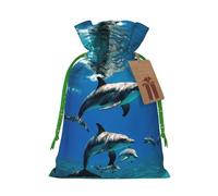 Funny Animal Dolphin Print Christmas Drawstring Gift Bags Reusable Xmas Candy Bags For Christmas Party