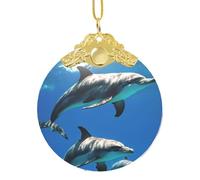 Funny Animal Dolphin print Golden Glass Round Pendant - fit for holiday decoration, home and office decor
