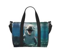 Funny Animal Dolphin print Gym Bag for Women,Carry on Weekender Overnight Duffle Bag,Personal Item Tote Bag, Black, One Size
