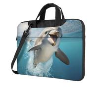 Funny Animal Dolphin Print Laptop bag,portable single shoulder laptop Sleeve Case,Compatible with 13-15.6 in, Black, 14 inch