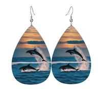 Funny Animal Dolphin Print Leather Dangle Earrings For Women Elegant Drop Earrings Lightweight Fashion Jewelry