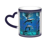 Funny Animal Dolphin Print Mystical Color Changing Mug, Black to White Thermal Mug for Coffee Tea Home Office