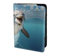 Funny Animal Dolphin Print Passport Holder for Travel,Wallet Case RFID Blocking Leather Card Slot Protector