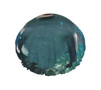 Funny Animal Dolphin Print Reusable Double Layers Shower Cap, Bathing Shower Caps Women Large Shower Caps