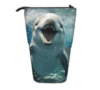 Funny Animal Dolphin Print Telescopic Adjustable Pencil Case Lightweight Organizer for Office Travel Pen Bag