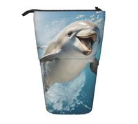 Funny Animal Dolphin Print Telescopic Adjustable Pencil Case Lightweight Organizer for Office Travel Pen Bag