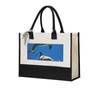 Funny Animal Dolphin Print Tote Bag Eco-Friendly Large Capacity For Beach Travel Office Canvas Present Bags