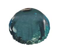 Funny Animal Dolphin Printed Large Shower Cap, Double Layer Hair Protector For Facial Care, Reusable Hair Wrap