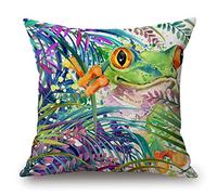 Funny Animal Frog Home Decorative Throw Pillow Cover Watercolor Tree Frog in Tropical Jungle Cushion Case Decoration Outside Pillowcase Sofa Couch Decor 18 x 18 inch