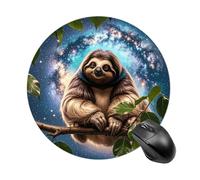 Funny Animal Galaxy Sloth Round Mouse Pad, Non-Slip Rubber Base Waterproof Washable, Computer Mouse Mat for Office Gaming Studying, Premium-Textured Durable Portable Circle Mousepad for Desktop PC Not