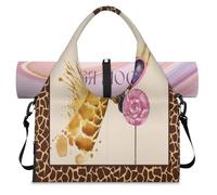 Funny Animal Giraffe Print Sports Duffle Bag with Shoe Compartment Weekend Overnight Bags Tote Cabin Luggage Bag for Gym Yoga Travel