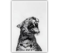 Funny Animal Posters Black and White Leopard Roaring Wall Art Vintage Cheetah Decor Trendy Print Canvas Eclectic Wildlife Aesthetic Prints for Living Room Bedroom Bathroom Poster 16x24in Unframed