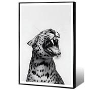 Funny Animal Posters Black and White Leopard Roaring Wall Art Vintage Cheetah Decor Trendy Print Canvas Wildlife Aesthetic Prints for Living Room Bedroom Bathroom Poster 16x24in Metal Black Frame