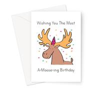 Funny Animal Pun Birthday Cards | Quirky Illustrated Animal Joke Birthday Cards For Friends and Family (Wishing You The Most A-Moose-ing Birthday Card)
