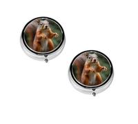 Funny Animal Squirrel -Print Portable Round Pill Box - Stylish Round Pill Organizer for Travel Compartments Gift for Medication Management