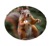 Funny Animal Squirrel Printed 30" Fluffy Christmas Tree Skirt with Tie Closures Felted Polyester Xmas Tree Mat for Holiday Party Decor