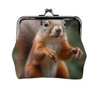 Funny Animal Squirrel Printed Kiss-lock Coin Purse Wallet - Leather Mini Change Pouch Holder for Men Women