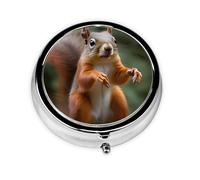 Funny Animal Squirrel Round Pill Box - Full Print Design, Metal Electroplated Compact Medicine Case for Travel, Fits Pockets & Wallets