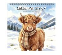 Funny Animal Wall Calendar 2027, 12 Months Jan. to Dec | Spiral Bound Hanging Calendar, Monthly Planner with Rooster Cat Highland Cow Illustrations for Home Office Decoration D