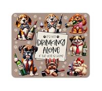 Funny Animals Fabric Mouse Pad 5mm Rectangle - Sarcastic Gift for Desk, Office & Home, 196×235 mm (Drinking alone Dogs Wine)