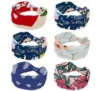 Funny Animals Happy Birthday Hippo Floral Wide Headband, 6 PCS Headbands for Women, Non Slip Turban Head Wraps, Elastic Sweat Yoga Workout Hairband Soft Hairwrap Bandana