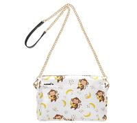 Funny Animals Monkeys White pattern Small Leather Crossbody Bag for Women Shoulder Purse with Adjustable Strap Lightweight Handbag for Shopping Daily Travel