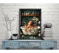 Funny animals Print, Funny Octopus Bathroom Wall Art Decor, Toilet Humor, Bathroom animals Wall Art, Toilet Poster (188) A2