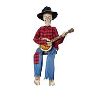 Funny Animated Dueling Banjo Skeletons,Banjo Playing Skeleton Ornaments,Country Skeleton Musicians,Dueling Banj-o Halloween Skeleto-n with Light Eyes,Halloween Musical Decoration Ornaments (RED)