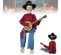 Funny Animated Dueling Banjo Skeletons, Dueling Banjos Skeleton, Halloween Banjo Playing Skeletons, 2025 New Country Skeleton Musicians, Indoor and Outdoor Decorations, Photo(Red,With Light)