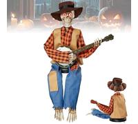 Funny Animated Dueling Banjo Skeletons, Dueling Banjos Skeleton, Halloween Banjo Playing Skeletons, 2025 New Country Skeleton Musicians, Indoor and Outdoor Decorations, Photo(Yellow,With Light)
