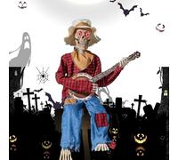 Funny Animated Dueling Banjo Skeletons, Halloween Musical Skeletons, Country Skeleton Musicians, Halloween Prop Decor, For Indoor Home Decor (Red, With Light)