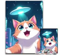 Funny Anime Cat Selfie in Front of UFO in City 1000Piece Jigsaw Puzzles for Adults Impossible Jigsaw Puzzles for Adults Fun at Home Activities Birthday Present Travel Gifts 1000 PCS(75x50cm)