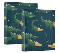 Funny Anime Crocodiles Green 1.5" School Binders 3 Ringing with Interior Pockets 1/2 Pack Office Supplies Hardcover