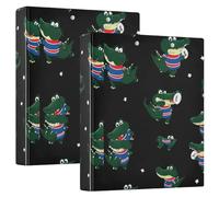 Funny Anime Crocodiles Rugby Black 1.5 Inch Notebook Binders Round Rings with Interior Pockets 1/2 Pack Aesthetic Binder 200 Sheets
