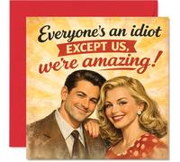 Funny Anniversary Card - Confidently Brilliant Together - Vintage-style Couple Illustration with Witty Slogan - 145mm Square, Envelope Included